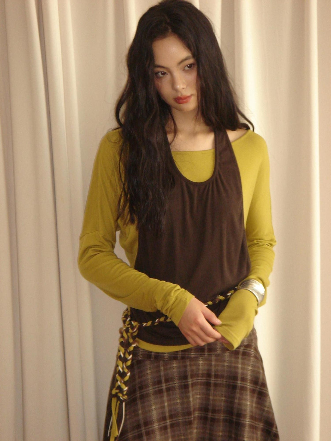 9rotic Ruched Vintage Faux Two Piece Batwing Knit Lyocell Wool Women Casual Tank Tops