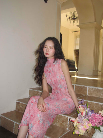 9rotic Soft Pink Ombre Floral Ruched Cinched Waist Women&
