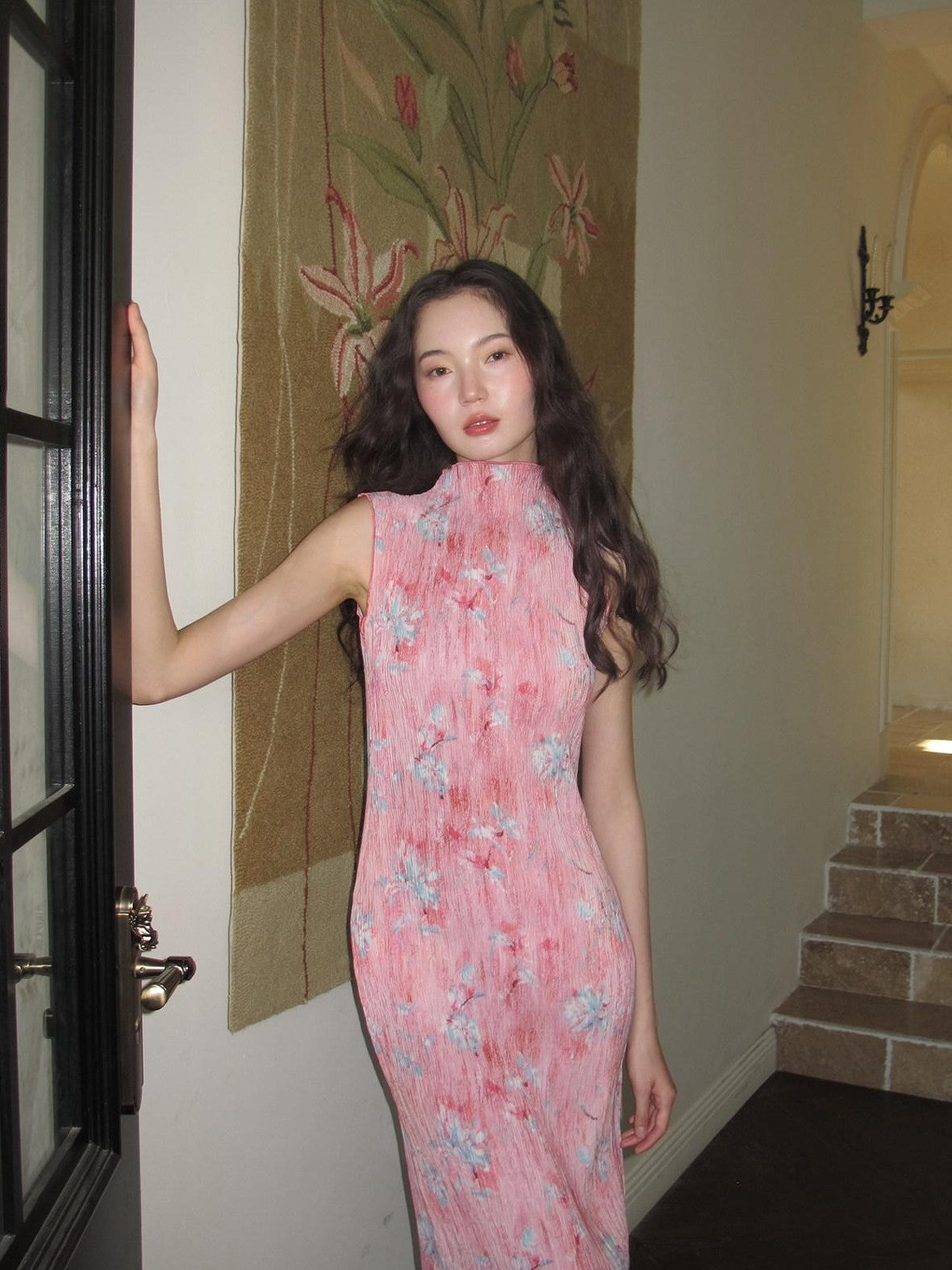9rotic Soft Pink Ombre Floral Ruched Cinched Waist Women&