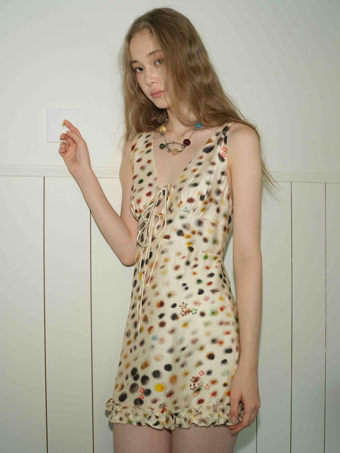 9rotic Tencel Printed Sleeveless V-ceck Tie Waist A Line Casual Women Maxi Dresses