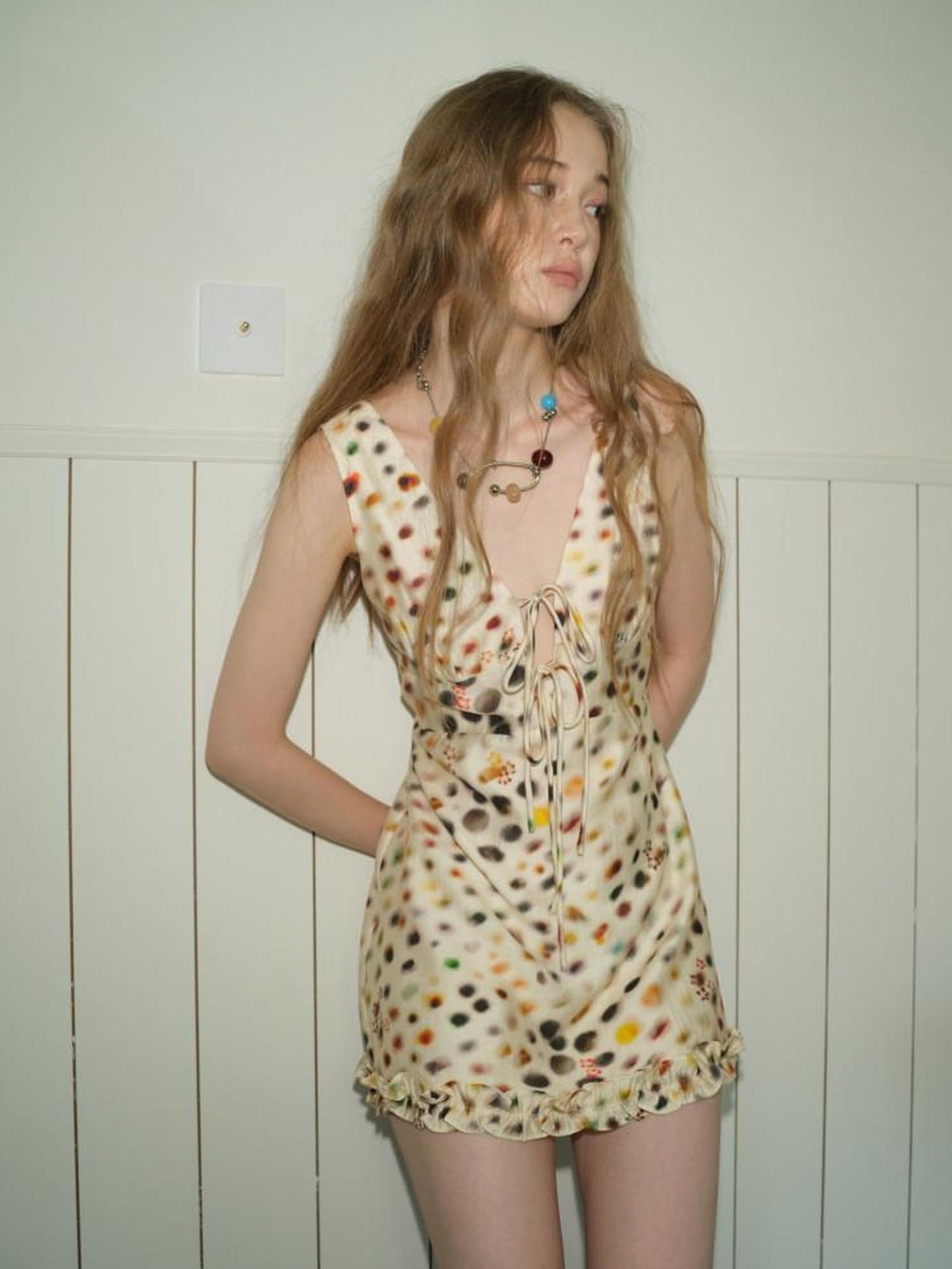 9rotic Tencel Printed Sleeveless V-ceck Tie Waist A Line Casual Women Maxi Dresses