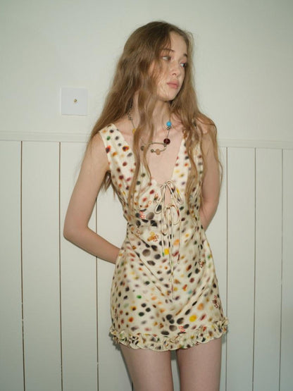 9rotic Tencel Printed Sleeveless V-ceck Tie Waist A Line Casual Women Maxi Dresses