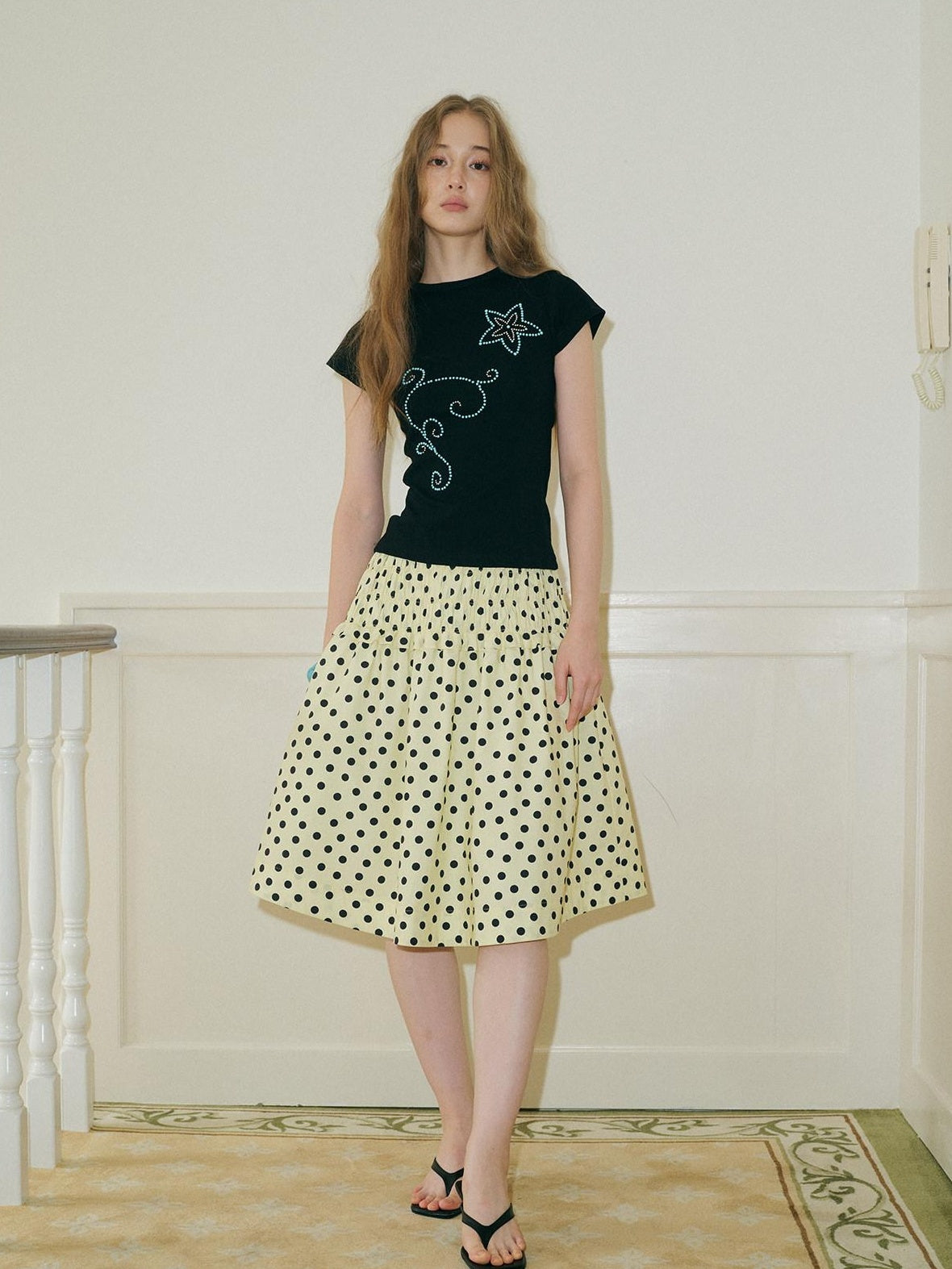 9rotic Versatile Yellow Polka Dot Mid Rise Cotton Blend One Size Casual Tank Tops