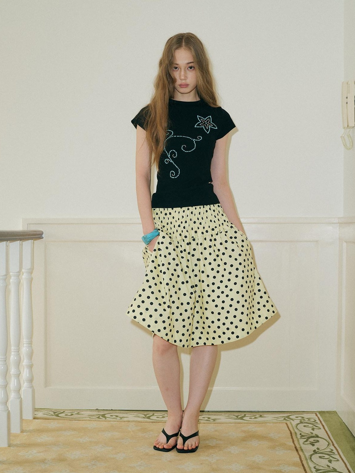 9rotic Versatile Yellow Polka Dot Mid Rise Cotton Blend One Size Casual Tank Tops