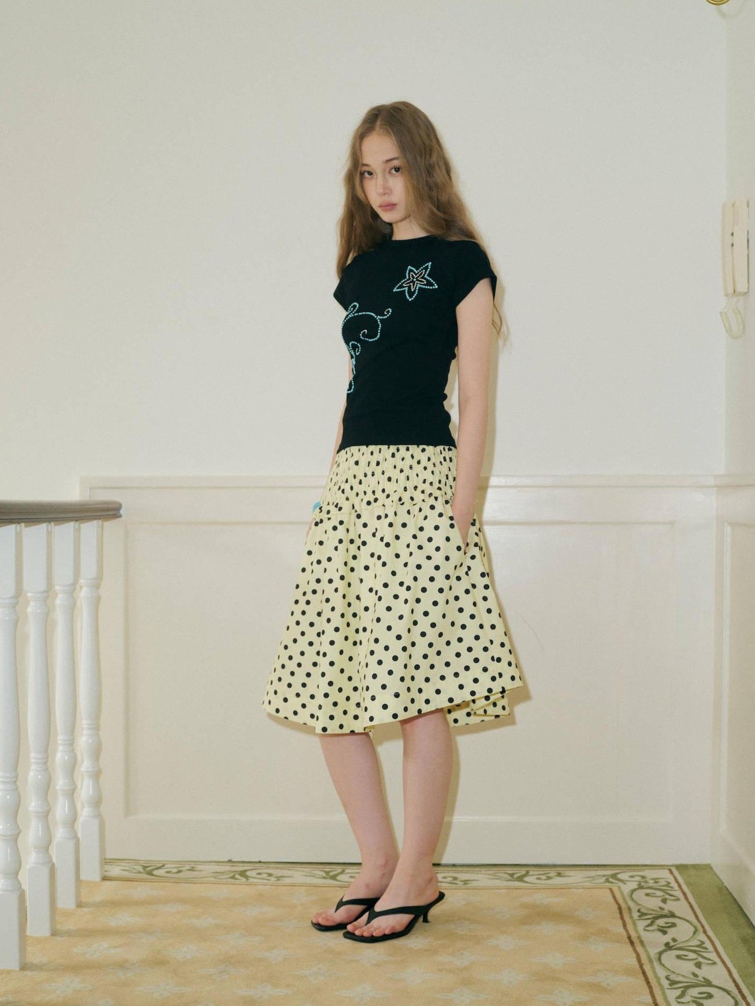 9rotic Versatile Yellow Polka Dot Mid Rise Cotton Blend One Size Casual Tank Tops