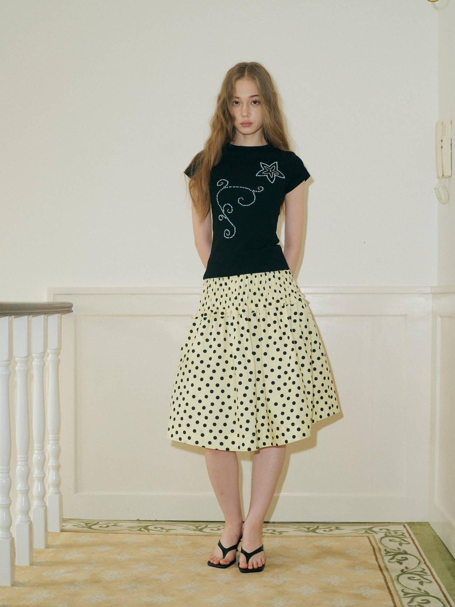 9rotic Versatile Yellow Polka Dot Mid Rise Cotton Blend One Size Casual Tank Tops