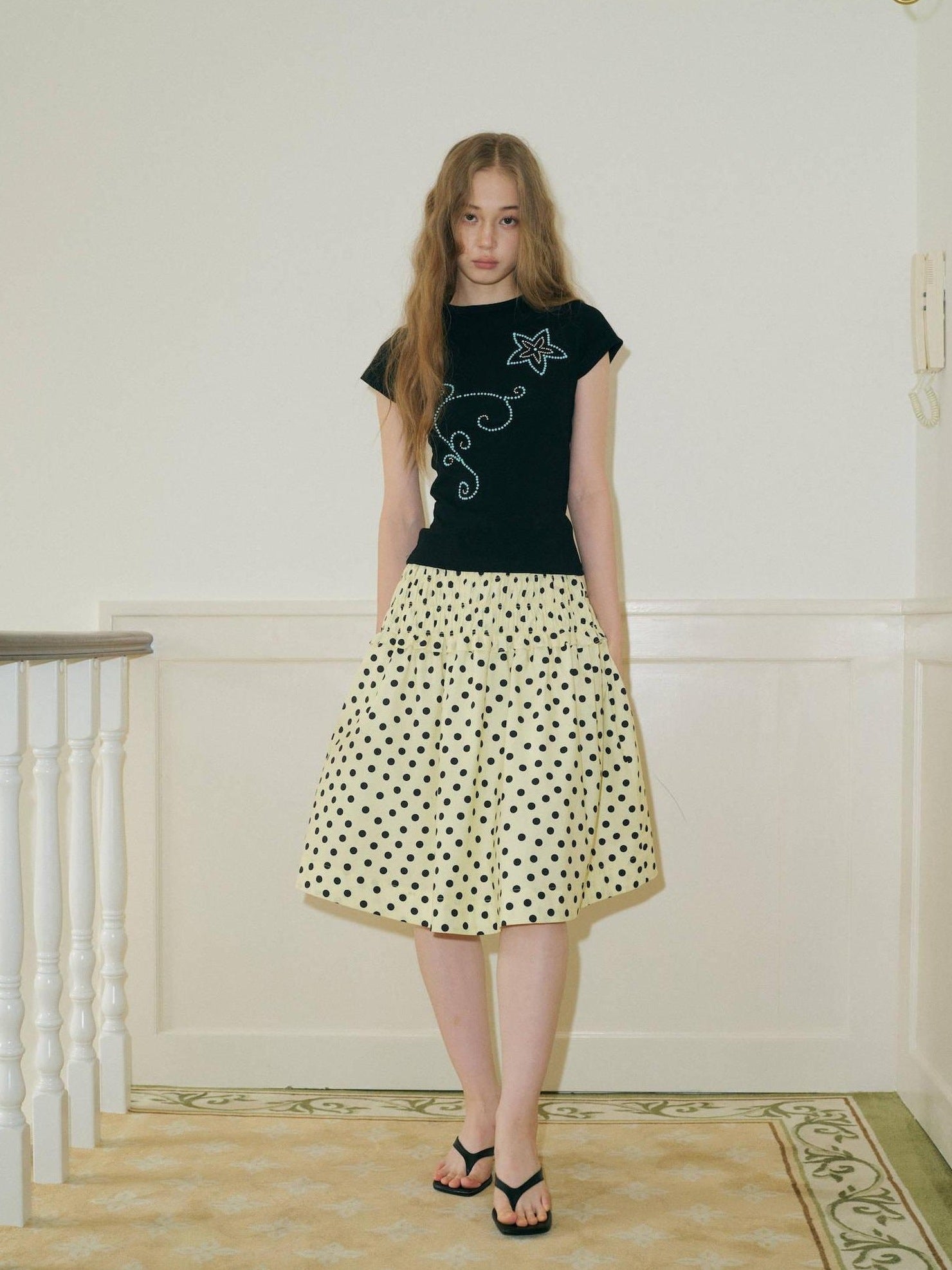 9rotic Versatile Yellow Polka Dot Mid Rise Cotton Blend One Size Casual Tank Tops