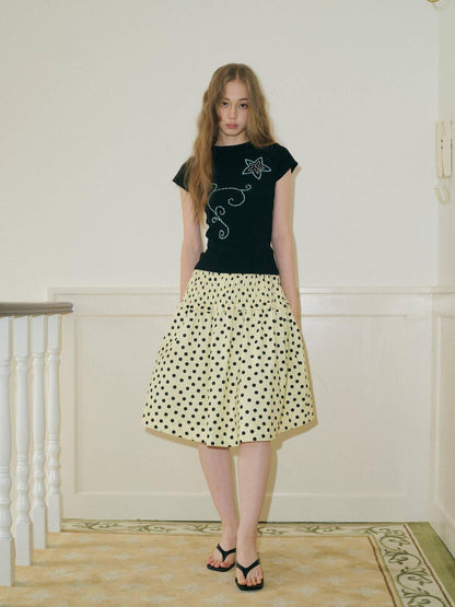 9rotic Versatile Yellow Polka Dot Mid Rise Cotton Blend One Size Casual Tank Tops