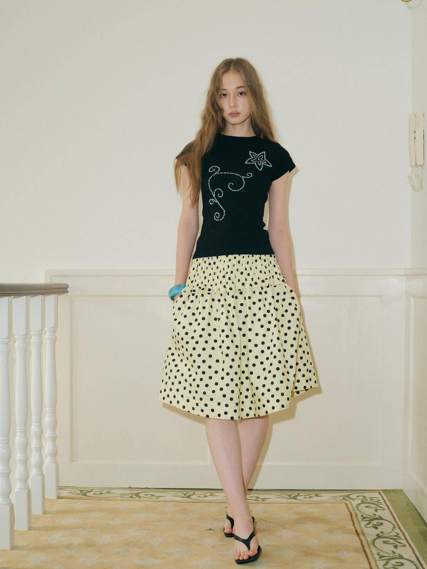 9rotic Versatile Yellow Polka Dot Mid Rise Cotton Blend One Size Casual Tank Tops