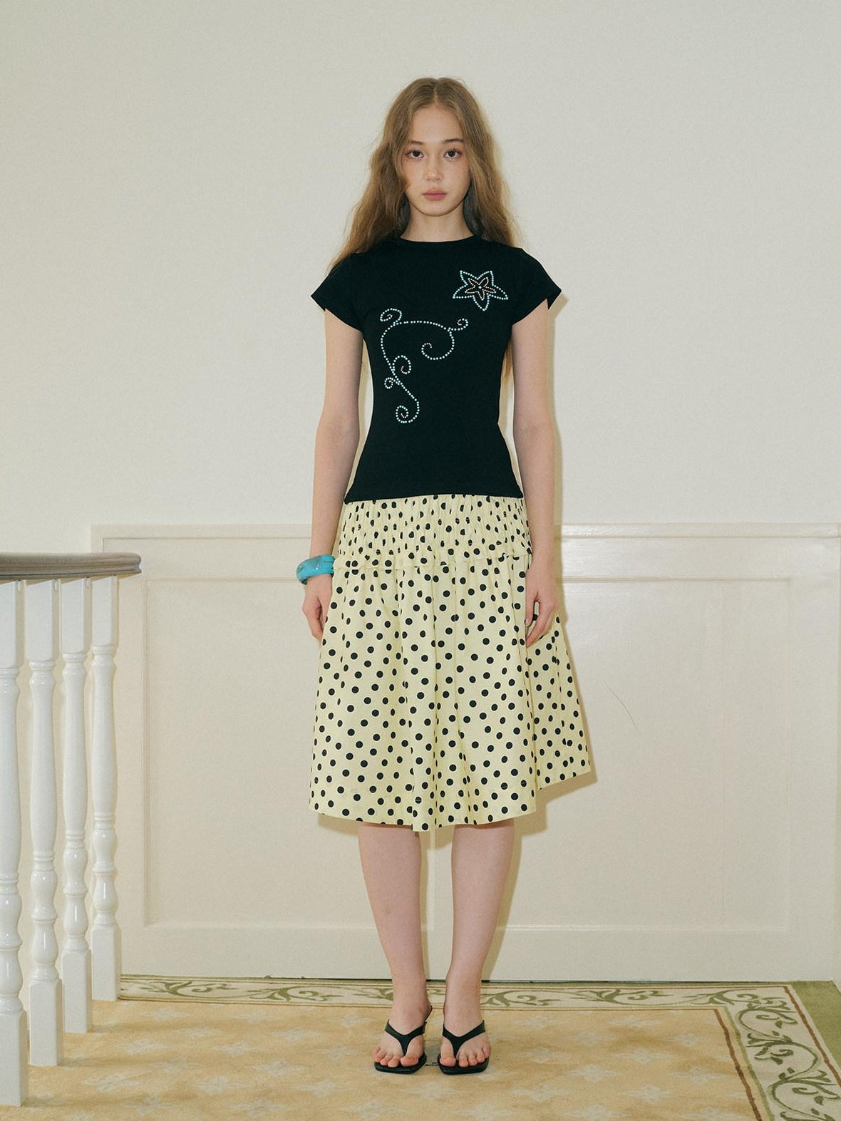 9rotic Versatile Yellow Polka Dot Mid Rise Cotton Blend One Size Casual Tank Tops