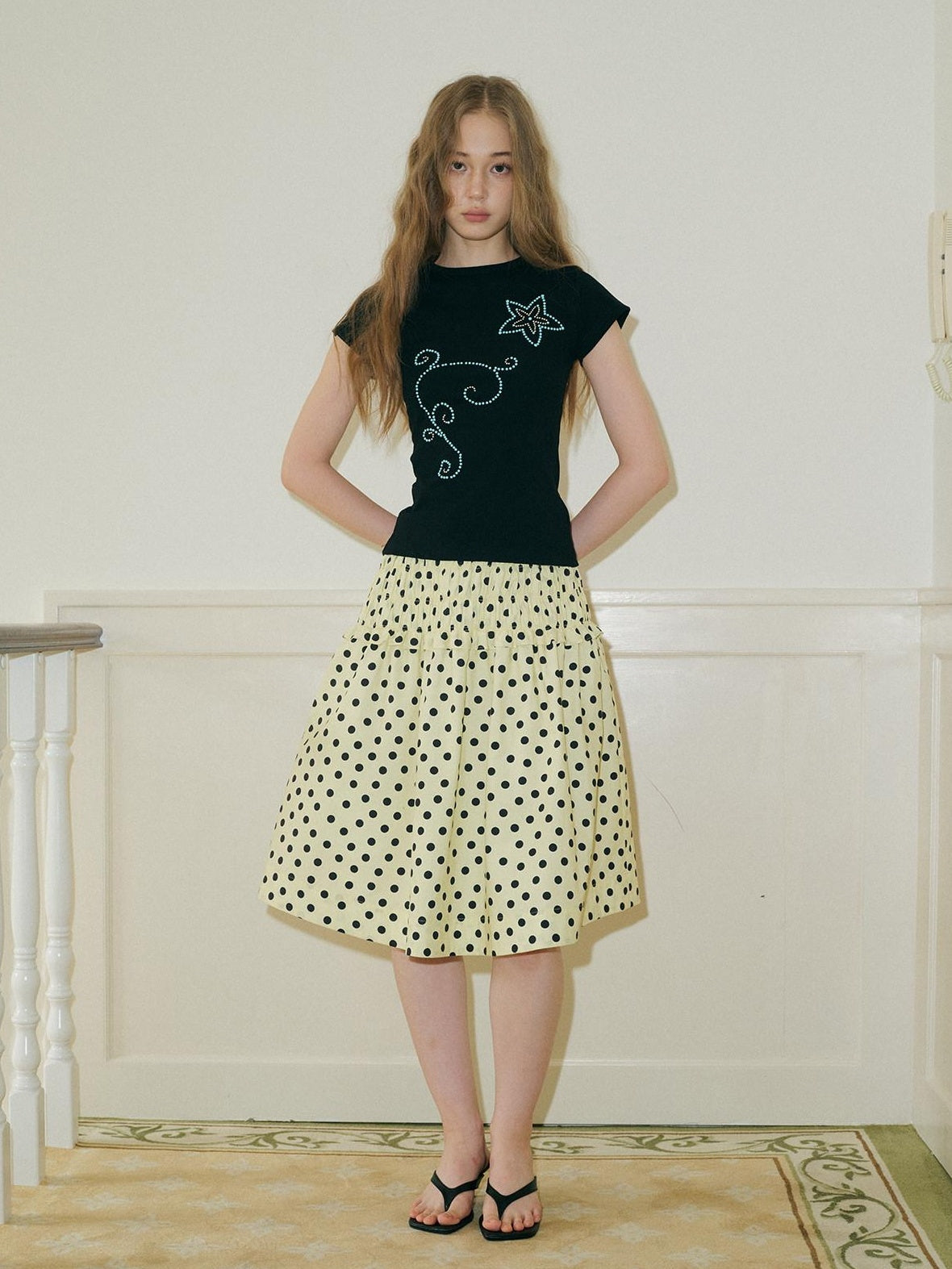 9rotic Versatile Yellow Polka Dot Mid Rise Cotton Blend One Size Casual Tank Tops