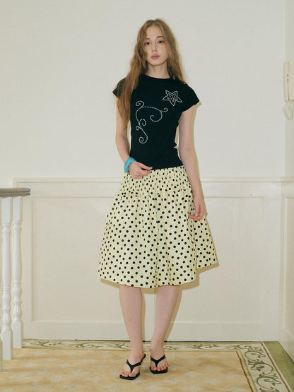 9rotic Versatile Yellow Polka Dot Mid Rise Cotton Blend One Size Casual Tank Tops