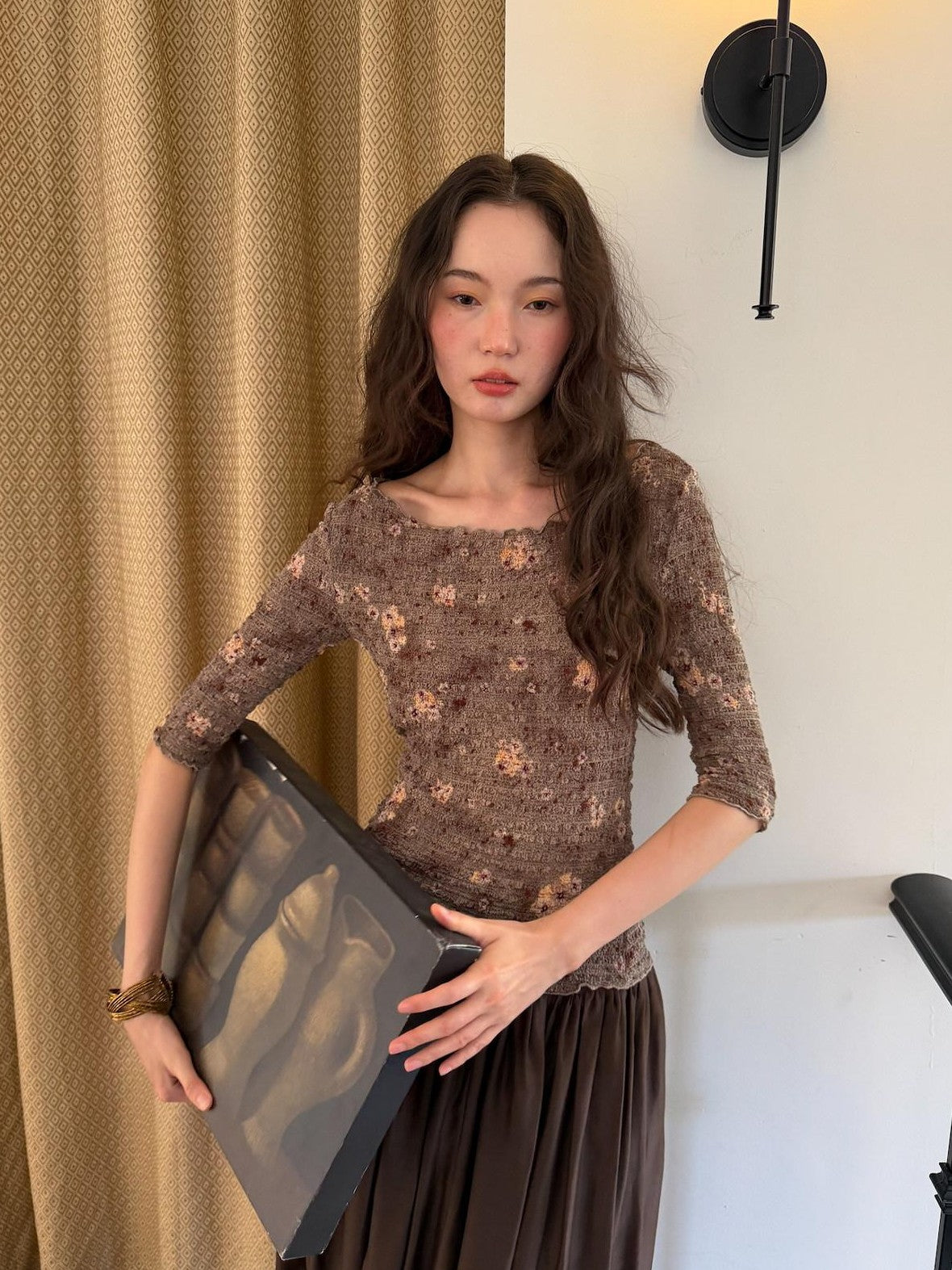 9rotic Wavy Edge Ruched Floral Cinched Waist Women&