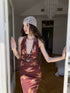 9rotic Wine Red Butterfly Print Halter V-neck Women&