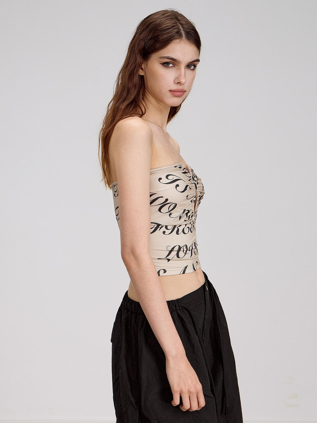 AE30 Saint Allover Letter Print Cutout Metal Slim Fit Women&