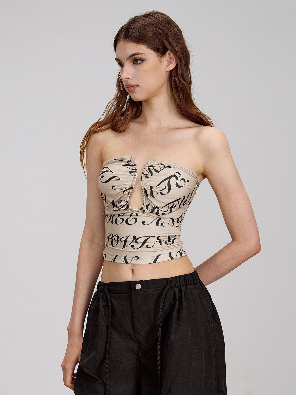 AE30 Saint Allover Letter Print Cutout Metal Slim Fit Women&