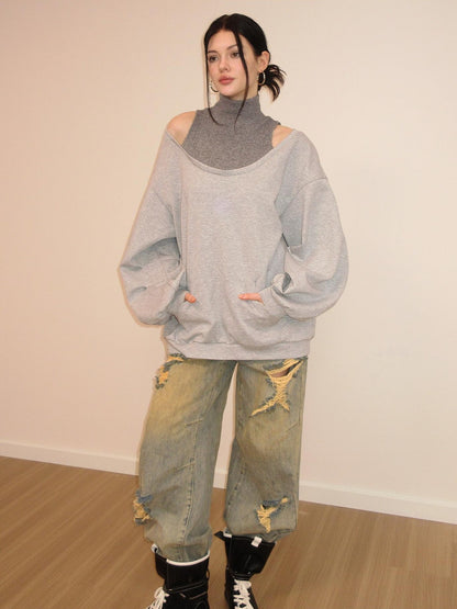 AE30 Saint Asymmetric Off Shoulder Mock Neck Slouchy Women&