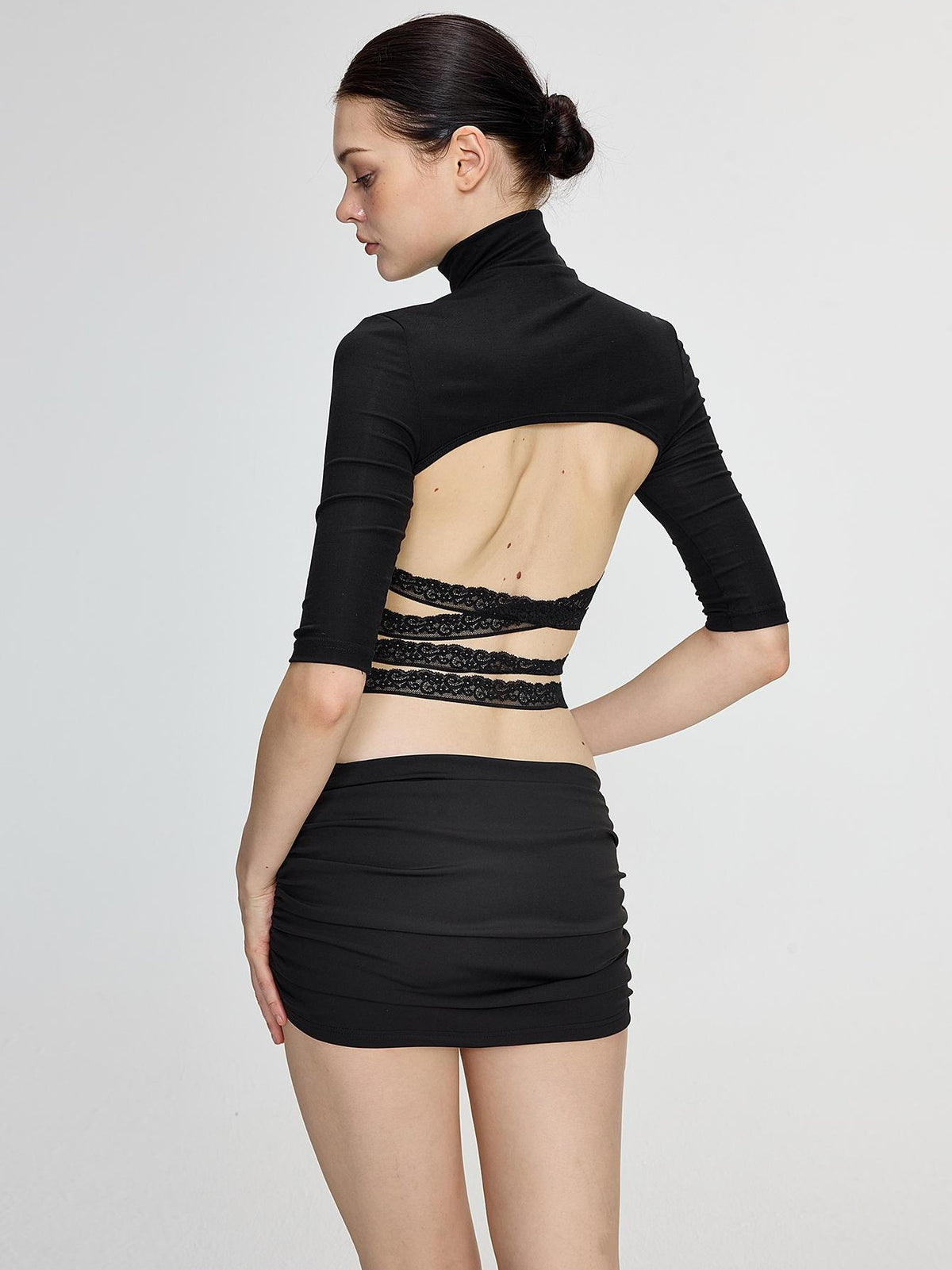 AE30 Saint Elegant Lace Back Cutout High Neck Slim Fit Lyocell Women&