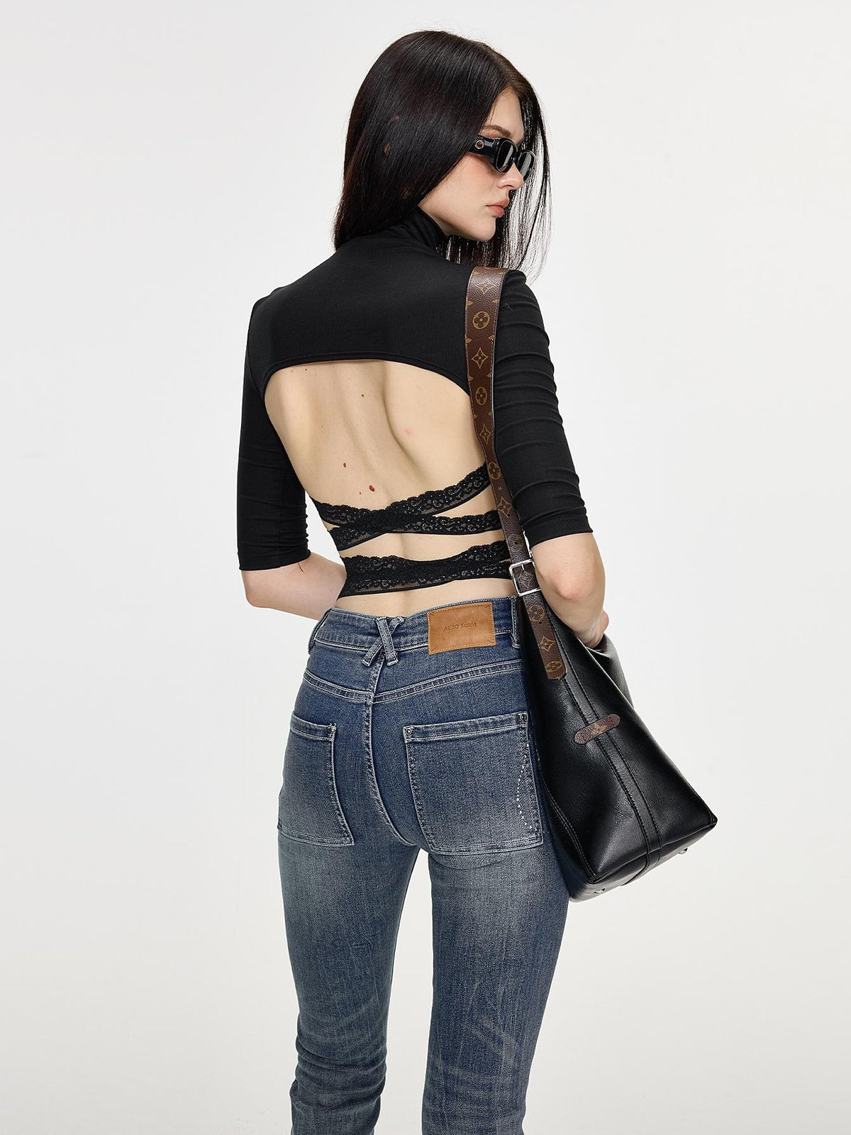 AE30 Saint Elegant Lace Back Cutout High Neck Slim Fit Lyocell Women&
