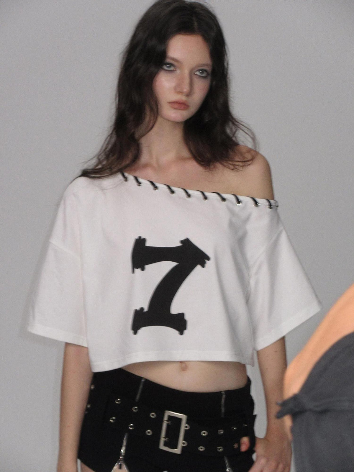 AE30 Saint Graphic Print Asymmetric Neck Loose Fit Cotton Blend Women&