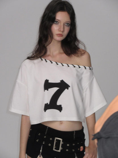 AE30 Saint Graphic Print Asymmetric Neck Loose Fit Cotton Blend Women&