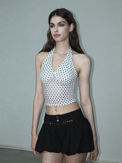 AE30 Saint Heart Print Black White Polka Dot Open Back Women&