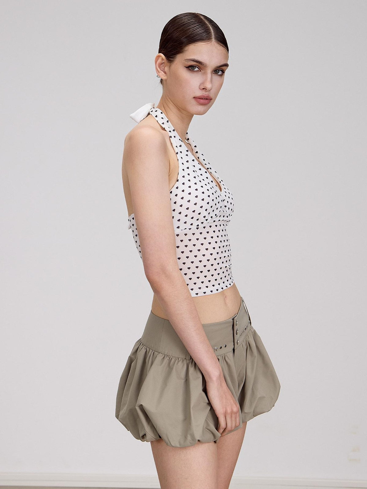 AE30 Saint Heart Print Black White Polka Dot Open Back Women&