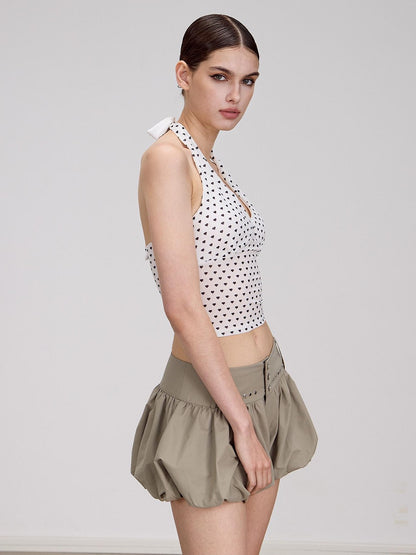 AE30 Saint Heart Print Black White Polka Dot Open Back Women&