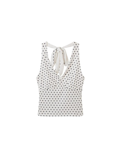 AE30 Saint Heart Print Black White Polka Dot Open Back Women&