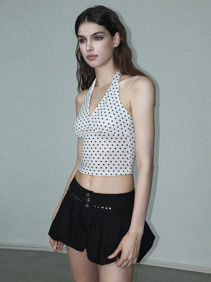 AE30 Saint Heart Print Black White Polka Dot Open Back Women&