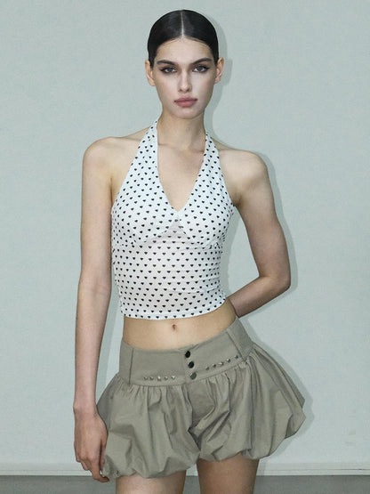 AE30 Saint Heart Print Black White Polka Dot Open Back Women&