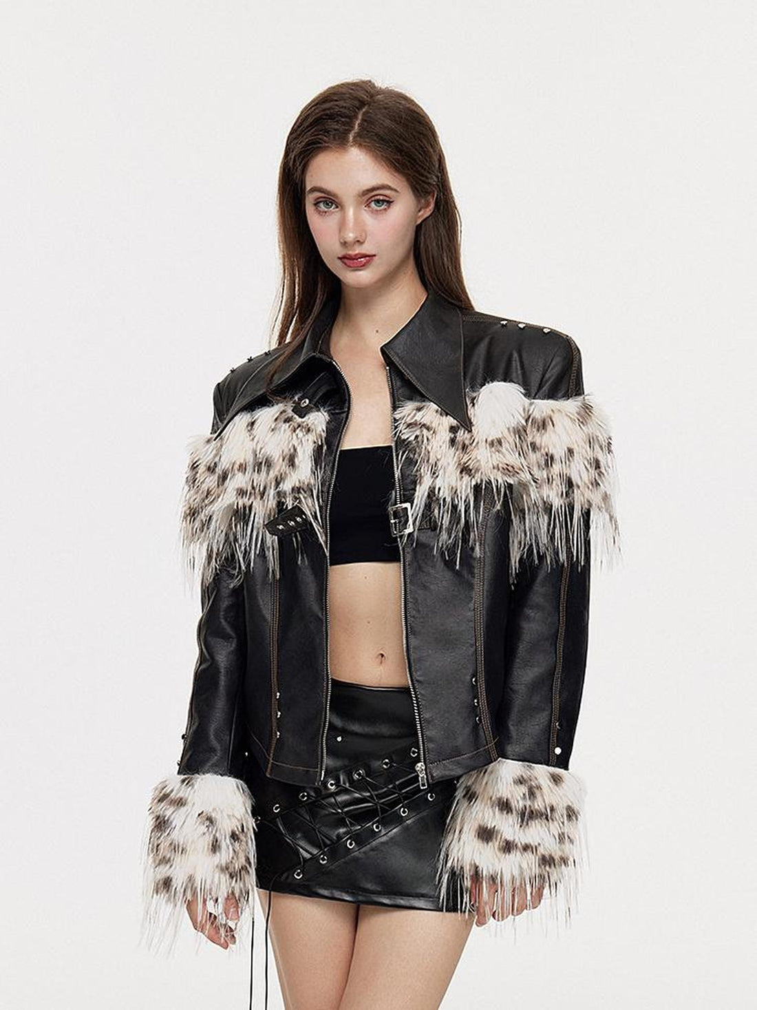AE30 Saint Leopard Print Spliced Padded Pu Women&