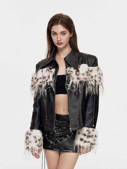 AE30 Saint Leopard Print Spliced Padded Pu Women&