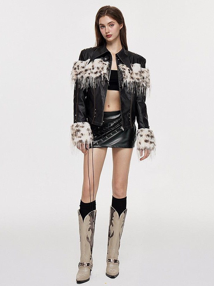 AE30 Saint Leopard Print Spliced Padded Pu Women&