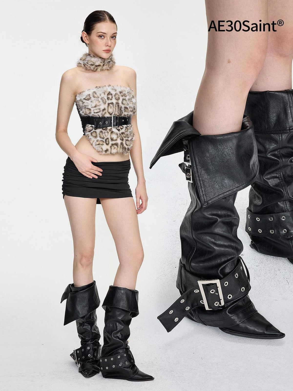 AE30 Saint Metal Eyelet 3d Decor Slim Fit Pu Women&