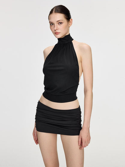 AE30 Saint Open Back Beaded High Neck Ruched Women&