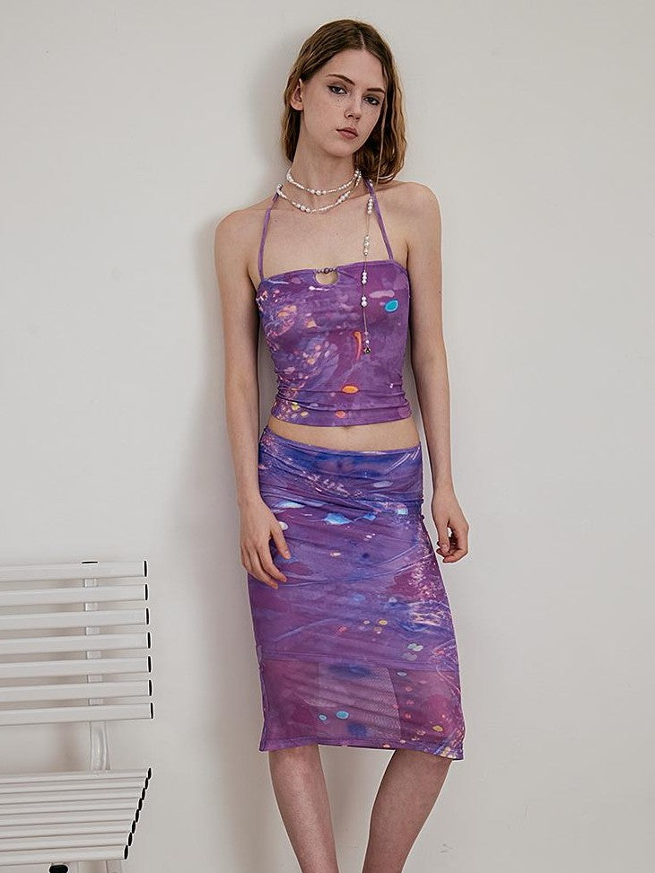 AE30 Saint Painted All Over Beaded Halter Slimming Mermaid Women&