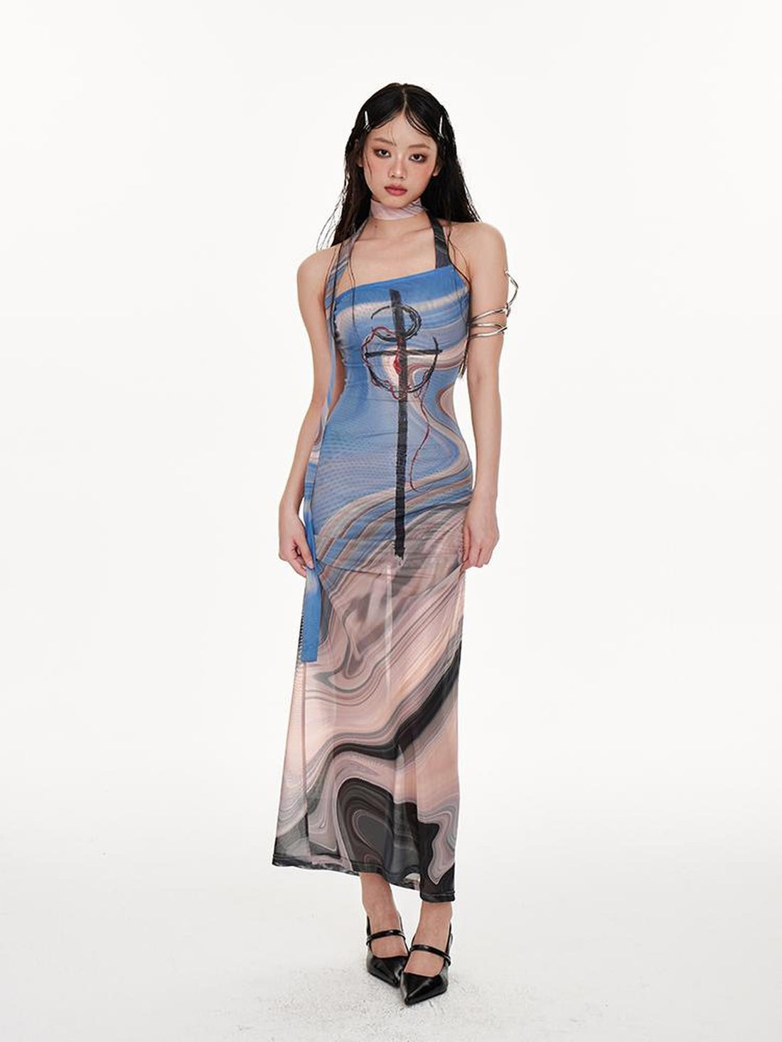 AE30 Saint Printed Spliced Cinched Waist Irregular Women&