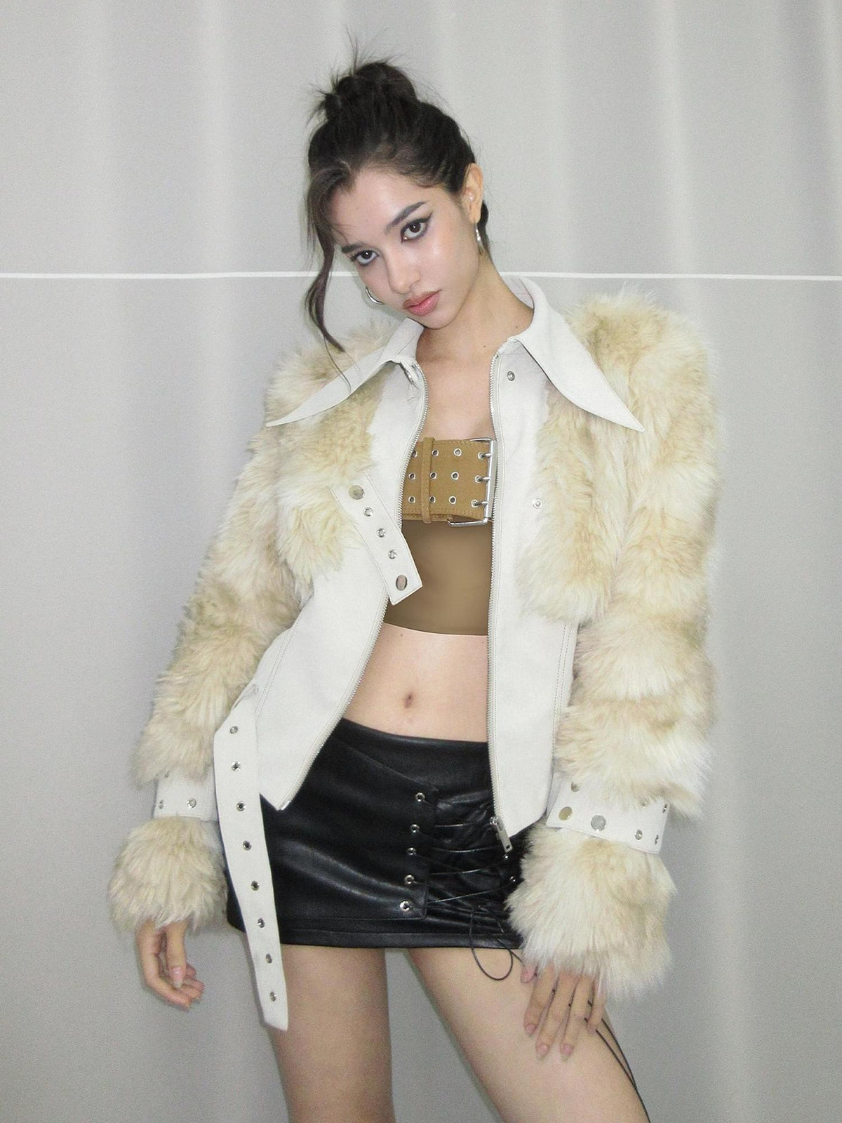 AE30 Saint Quilted Padded Spliced Faux Fur Slim Fit Women&