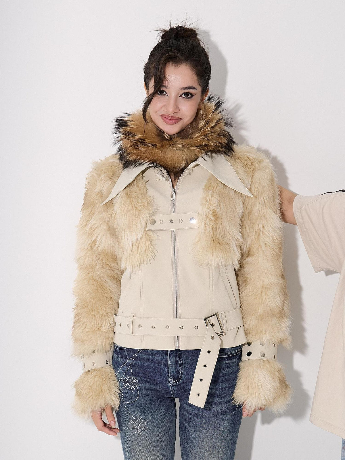 AE30 Saint Quilted Padded Spliced Faux Fur Slim Fit Women&