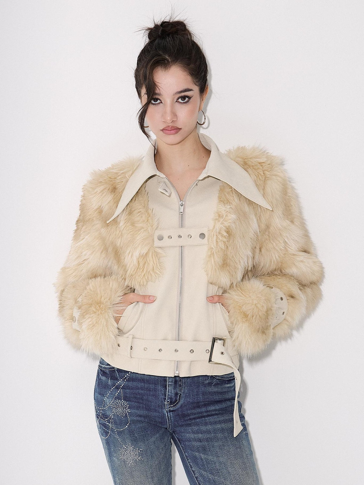 AE30 Saint Quilted Padded Spliced Faux Fur Slim Fit Women&