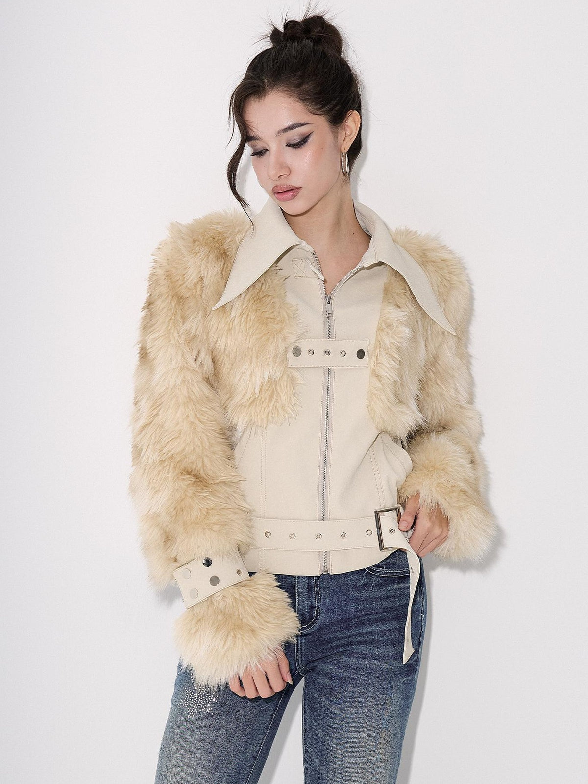 AE30 Saint Quilted Padded Spliced Faux Fur Slim Fit Women&