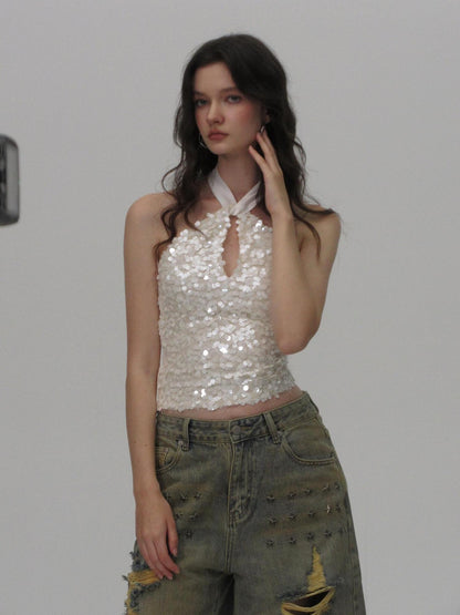 AE30 Saint Sequin Cutout Knotted Tie Strap Slim Fit Women&