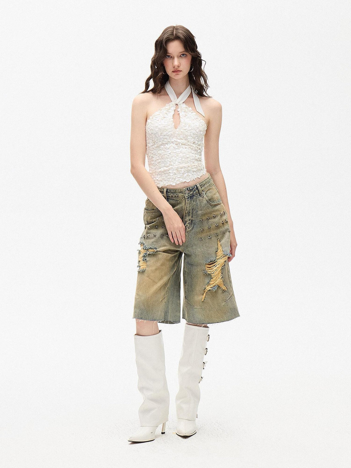 AE30 Saint Sequin Cutout Knotted Tie Strap Slim Fit Women&