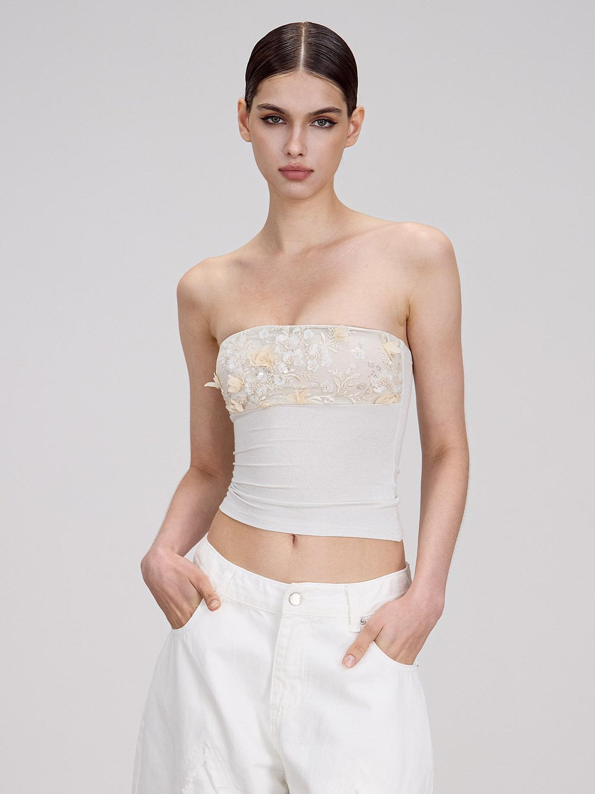 AE30 Saint Sequin Embroidered Beaded Mesh Panel Slim Fit Women&