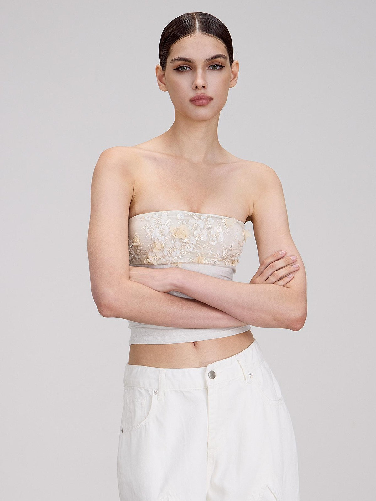 AE30 Saint Sequin Embroidered Beaded Mesh Panel Slim Fit Women&