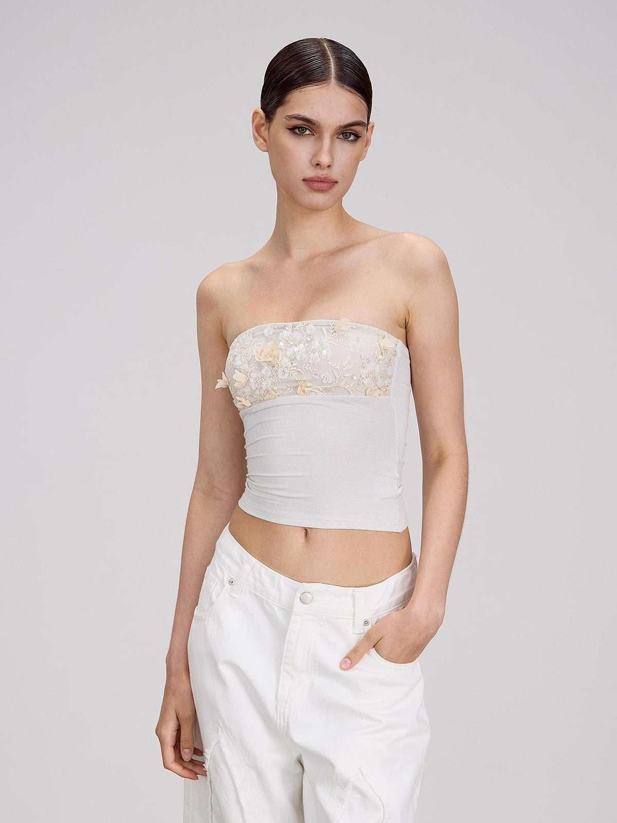 AE30 Saint Sequin Embroidered Beaded Mesh Panel Slim Fit Women&