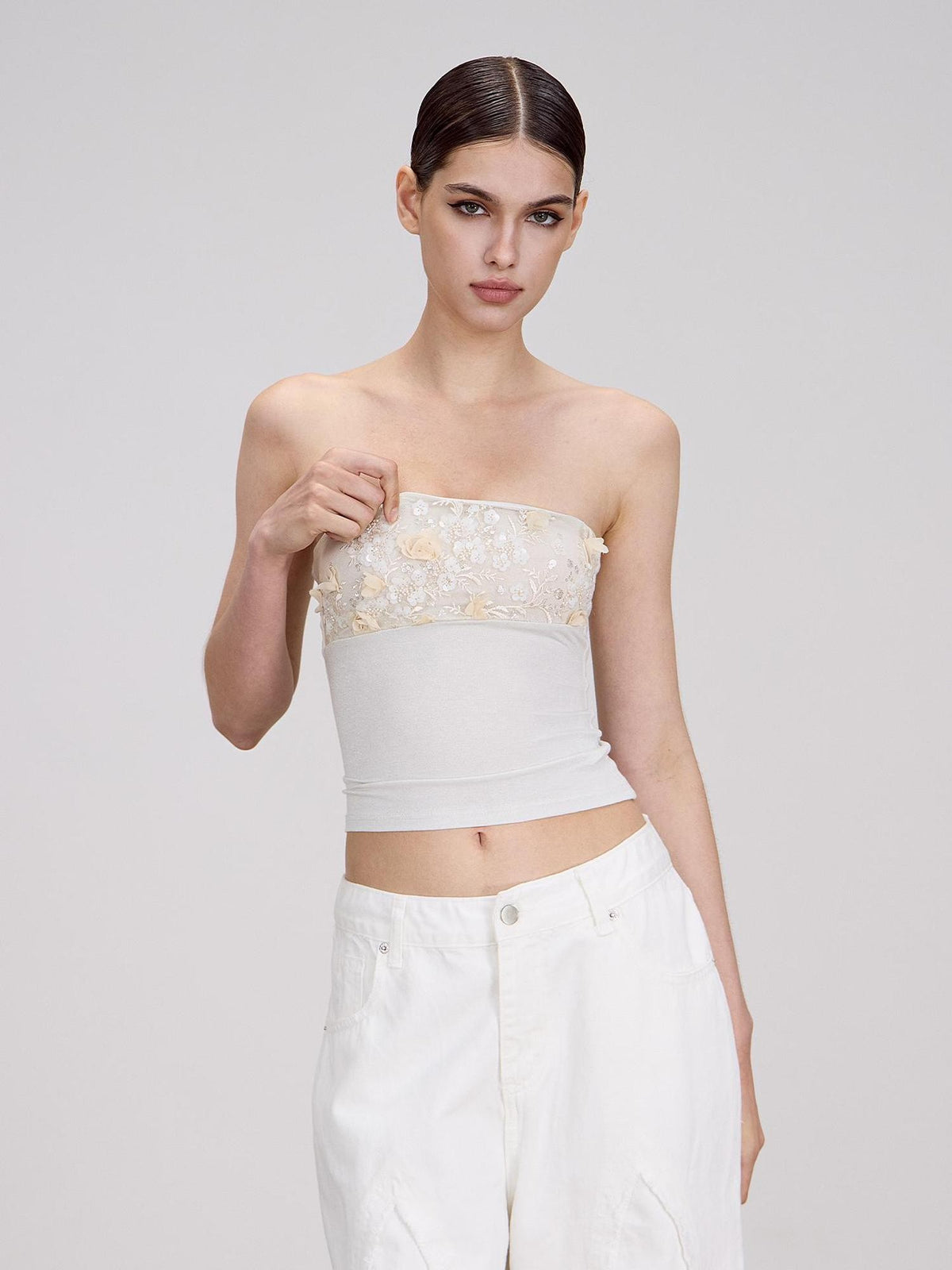 AE30 Saint Sequin Embroidered Beaded Mesh Panel Slim Fit Women&