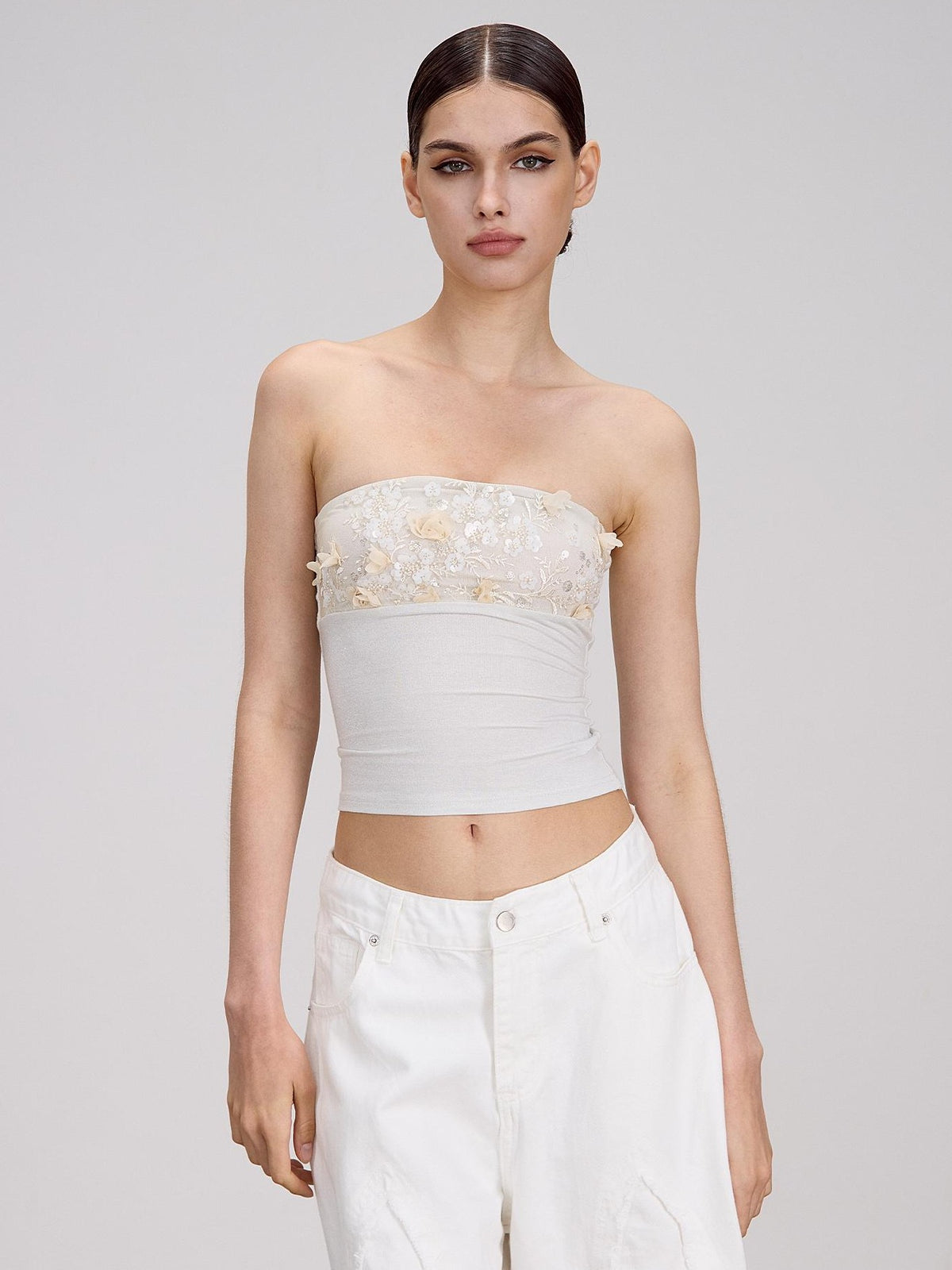 AE30 Saint Sequin Embroidered Beaded Mesh Panel Slim Fit Women&