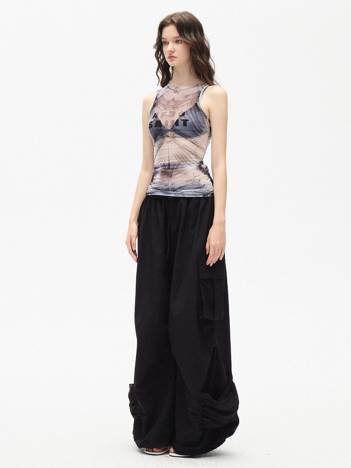 AE30 Saint Sheer Mesh Mecha Print Slim Fit Women&